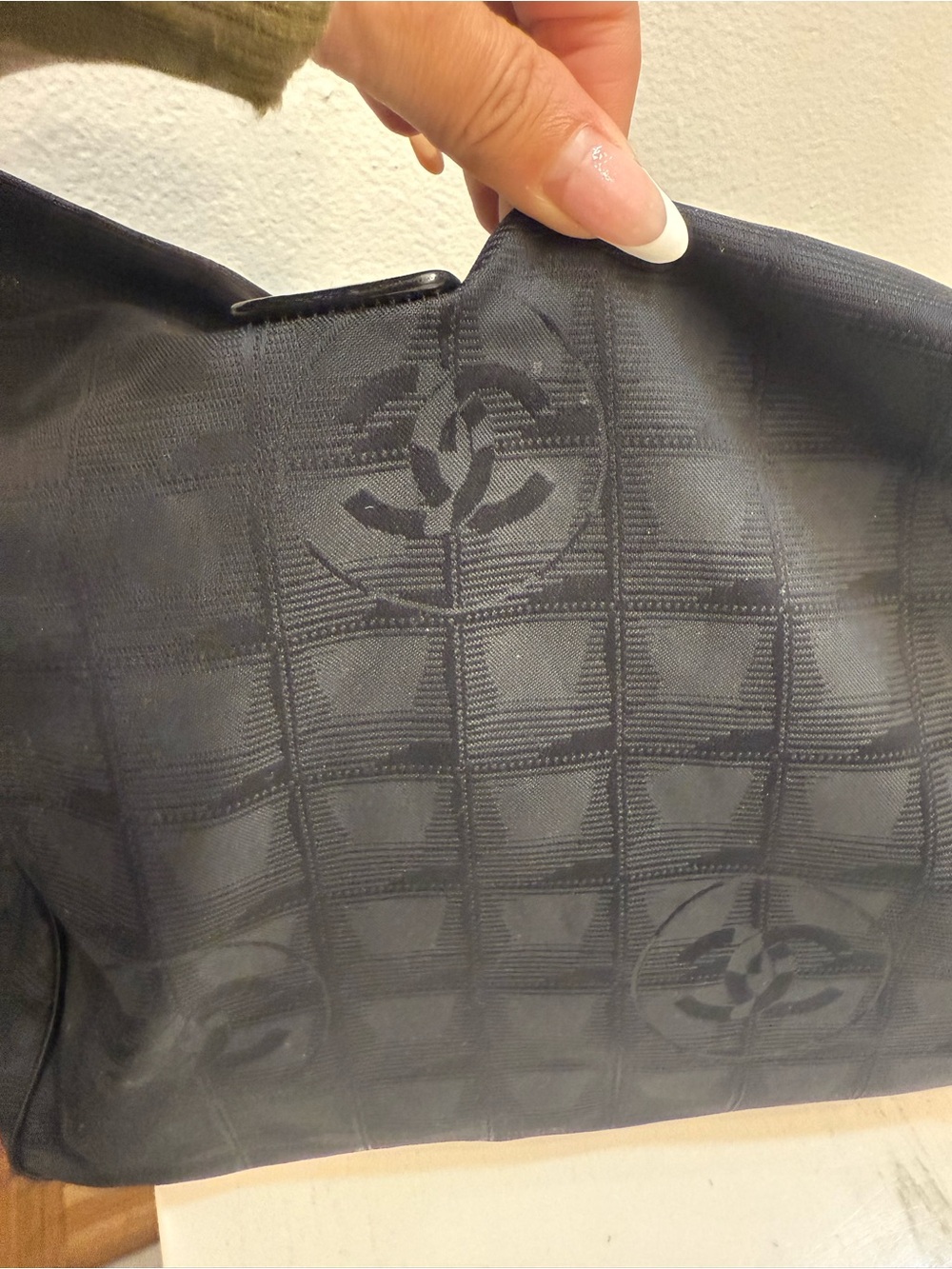 VINTAGE CHANEL “TRAVEL TOTE’ Black monogram tote/Shoulder Bag-AUTHENTIC